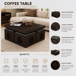 Solid Sheesham Wood Coffee Table with 4 Stools 