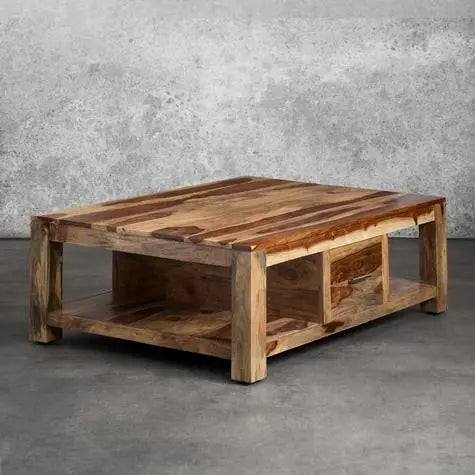 Sheesham Wood Guachara One Drawer Storage Coffee Table for Living Room 