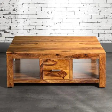 Sheesham Wood Guachara One Drawer Storage Coffee Table for Living Room 