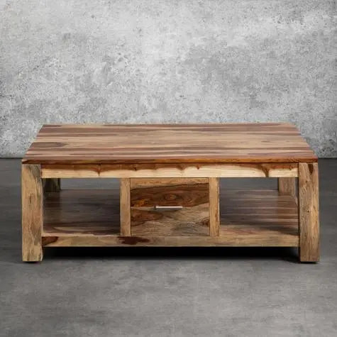 Sheesham Wood Guachara One Drawer Storage Coffee Table for Living Room 