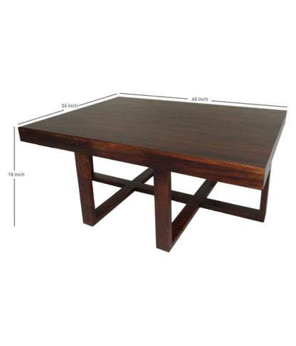 Sheesham Wood Center Coffee Table with 6 Stools for Living Room | Walnut Finish Orange Cushion