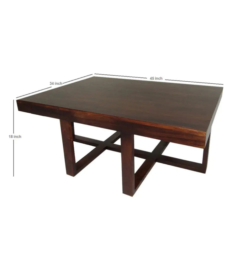 Solid Wood 6 Seater Coffee Table Stool Set for Home | Dark-Walnut 