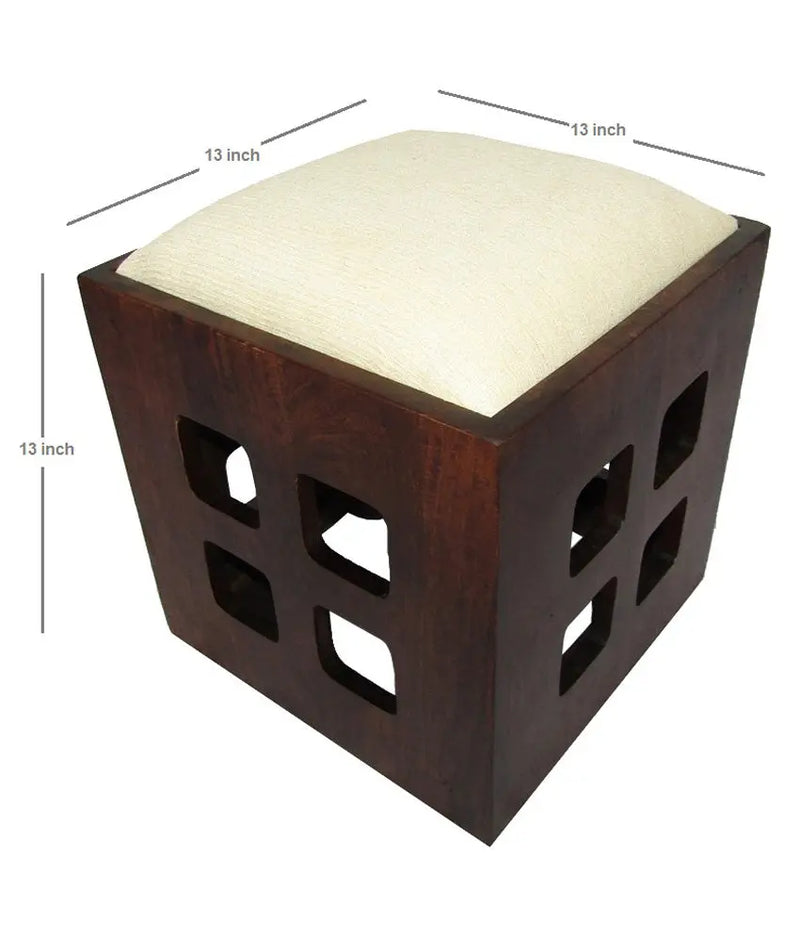 Solid Wood 6 Seater Coffee Table Stool Set for Home | Dark-Walnut 