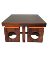 Solid Wood 4 Seater Coffee Table Stool Set for Home | Dark-Walnut