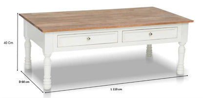 Mango Wood Adak Stylish Coffee Table with Drawer for Living Room | Center Table for Home | Brown & White Finish 