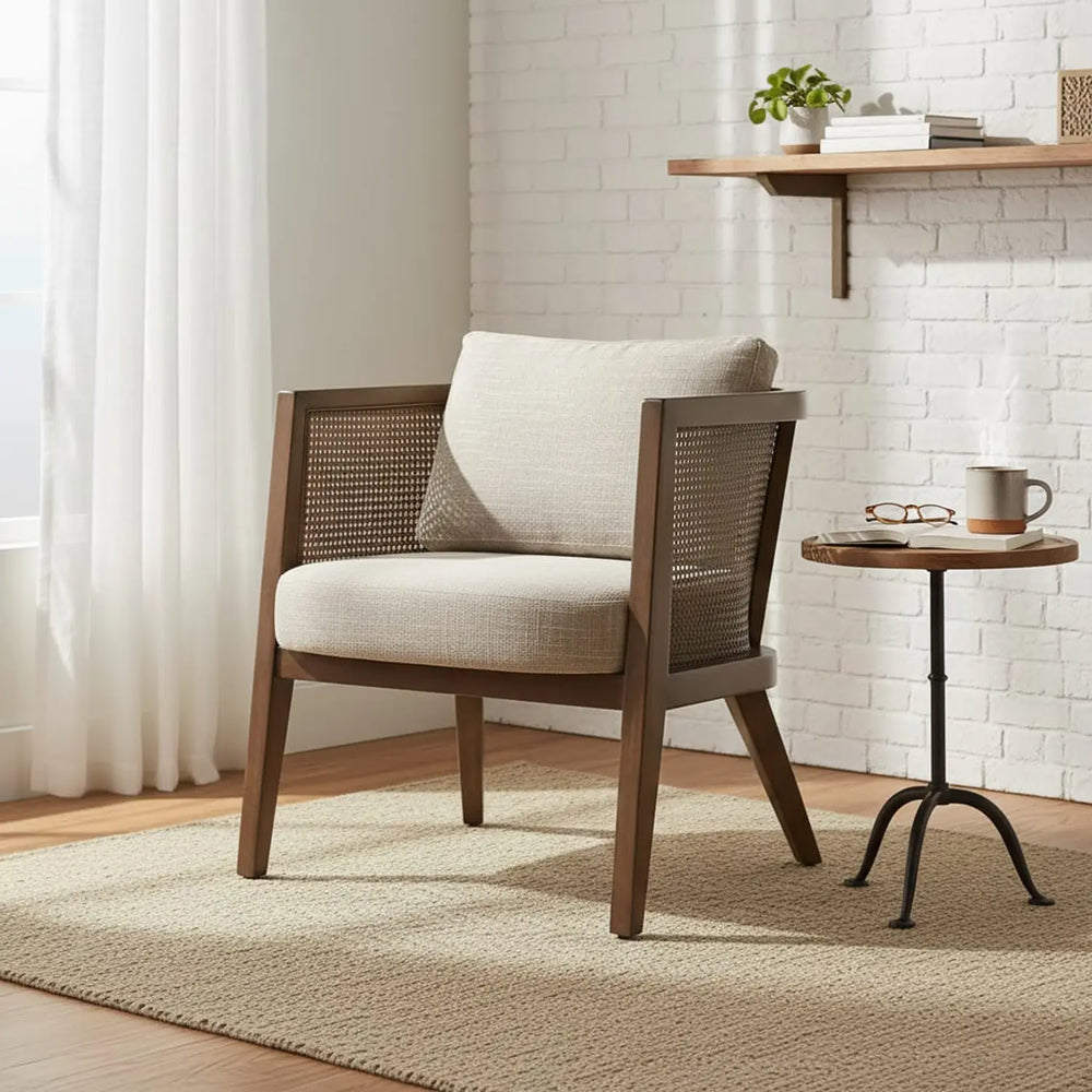Theodore Armchair in Cane Work (Teak Wood, Walnut)