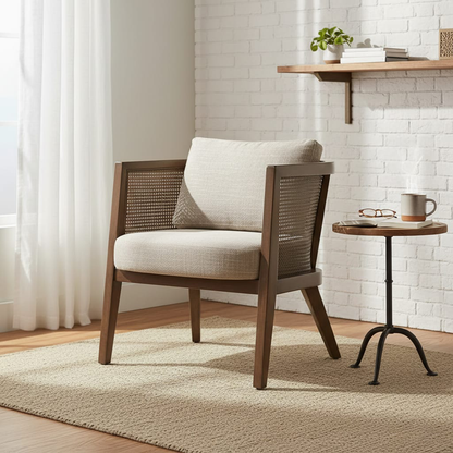 Theodore Armchair in Cane Work (Teak Wood, Walnut) 