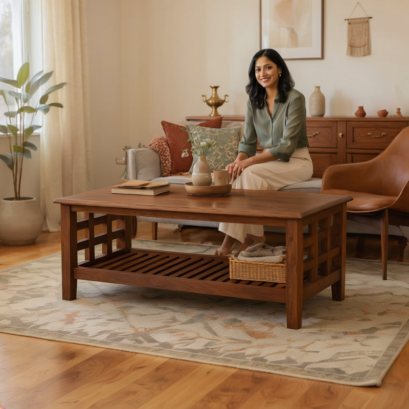 Solid Sheesham Wood Coffee Table in Dark Brown Finish 