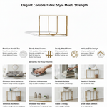 Narrow Console Table with Light Brown Ceramic Marble Top & Gold Metal Frame, Modern Entryway Accent Table for Hallway, Foyer, Living Room and Behind Sofa 