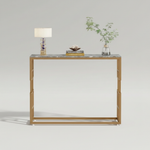 Modern Console Table with Grey Ceramic Marble Top & Gold Geometric Metal Frame, Narrow Entryway Sofa Table for Hallway, Foyer and Living Room 