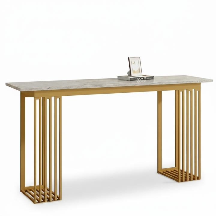 Translation missing: en.Modern Console Table with White Ceramic Marble Top, Gold Metal Frame &amp; Open Storage Shelves, Narrow Entryway Table for Hallway, Foyer and Living Room 