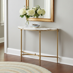Luxury Console Table with Ceramic Marble Top & Gold Metal Legs, Narrow Entryway Display Table for Hallway, Foyer, Living Room and Behind Sofa 