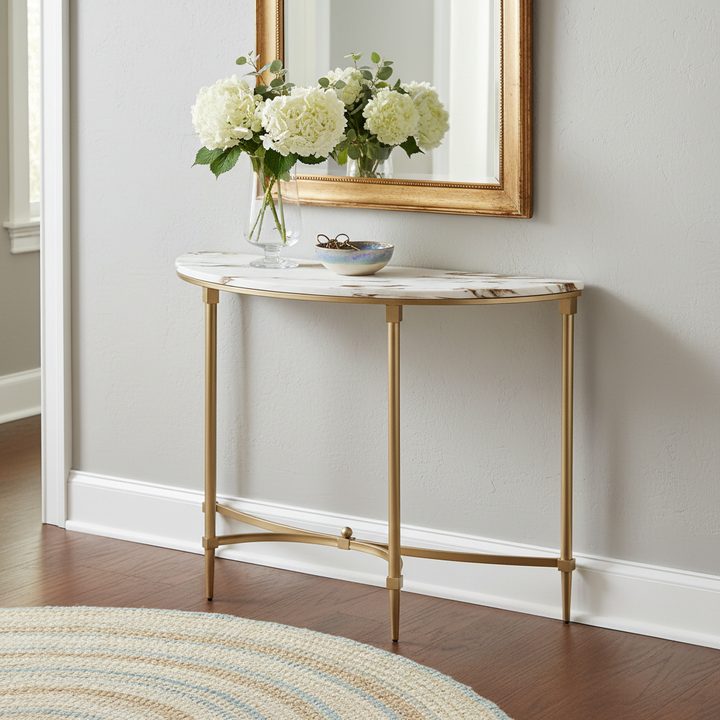 Translation missing: en.Luxury Console Table with Ceramic Marble Top &amp; Gold Metal Legs, Narrow Entryway Display Table for Hallway, Foyer, Living Room and Behind Sofa 