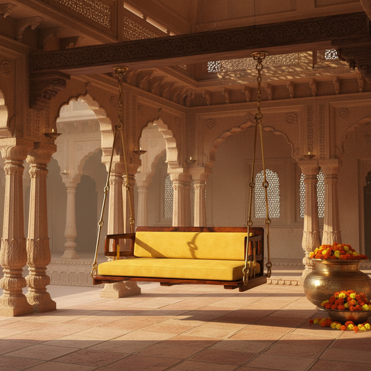 Translation missing: en.Wooden Platform Reversible Swing (Jhula) with Cushions and Chains 