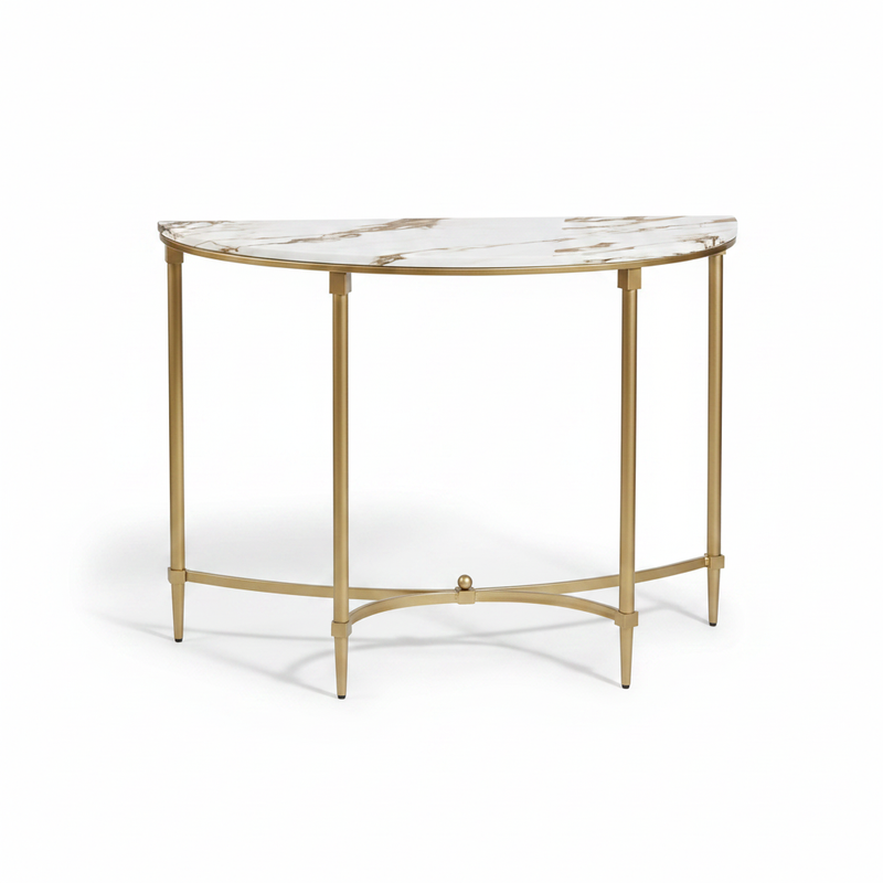 Luxury Console Table with Ceramic Marble Top & Gold Metal Legs, Narrow Entryway Display Table for Hallway, Foyer, Living Room and Behind Sofa 