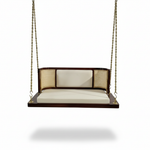 Solid Wood Swing with Cane Panel Backrest, Reversible & Cushioned Jhula for Living Room, Balcony, Brass Chains, Cream Sheesham/ Provisional Teak Finish  swing