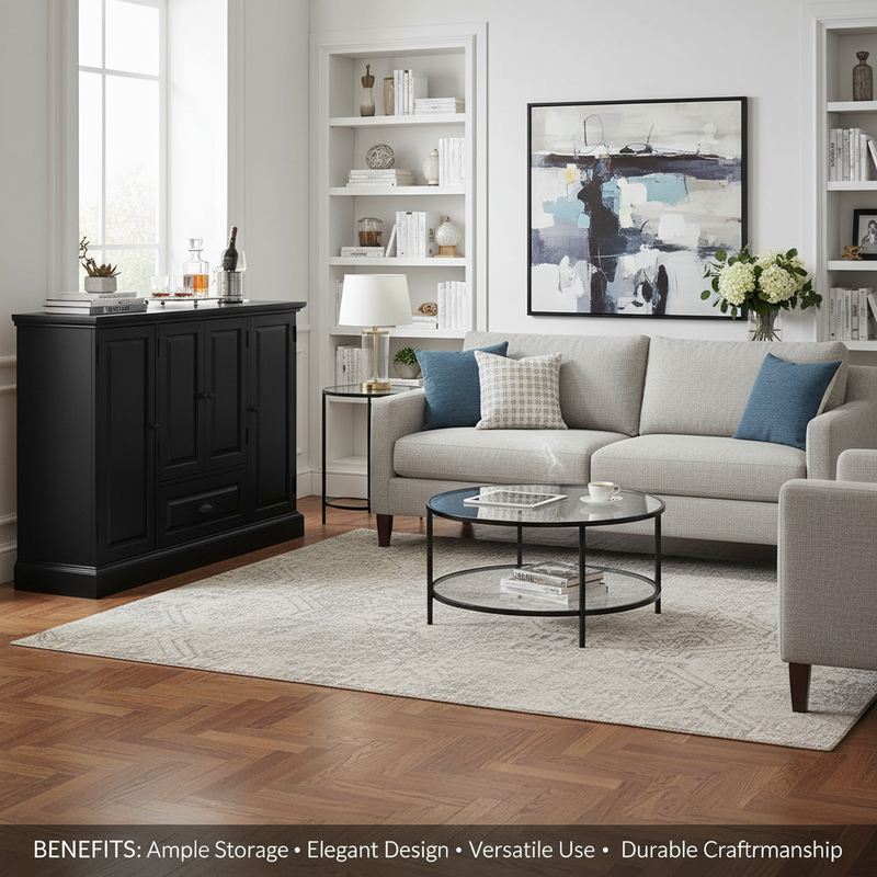 Mango Wood Peetz Royal Bar Cabinet – Stylish Home Bar Furniture with Wine Glass Storage & Shelves for Living Room, Dining & Lounge 