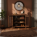 2 Door Cabinet with Wicker Front 2 Shelves | Mango Wood Storage Organizer | Rustic Durable Stylish Wooden Furniture | Compact Design Home Decor 