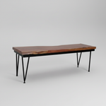 Acacia Wood Bench with Metal Frame – Modern Industrial Console Seating 