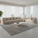 Elegant Beige Fabric 6+3 Seater Sofa Set with Wooden Accents 