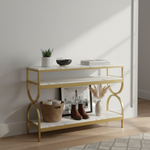 3-Tier Console Table with Ceramic Marble Top, Open Storage Shelves & Gold Metal Frame for Entryway, Hallway, Foyer and Living Room 