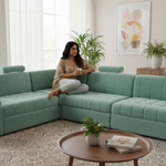 Luxury 9-Seater L-Shape Teal Blue Sectional Sofa with Adjustable Headrests & Storage 