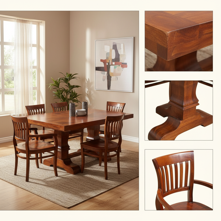 Translation missing: en.Sheesham Wood Honolulu 6 Seater Dining Table Set for Home | Dining Furniture | Brown Finish 