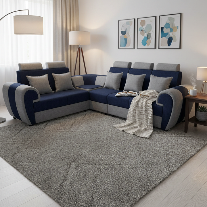 Translation missing: en.L-Shaped Sectional 6-Seater Sofa with Cushion &amp; Padded Armrest, Perfect Faux Leather Fabric Corner 