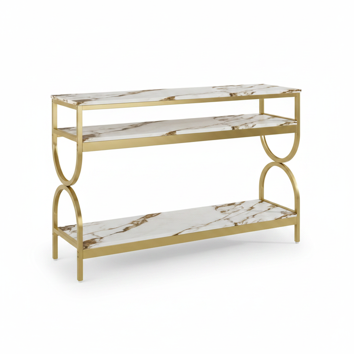 Translation missing: en.3-Tier Console Table with Ceramic Marble Top, Open Storage Shelves &amp; Gold Metal Frame for Entryway, Hallway, Foyer and Living Room 
