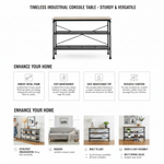 Modern Console Table with Light Brown Ceramic Marble Top & Black Metal Frame, Narrow Entryway Accent Table for Hallway, Foyer, Living Room and Behind Couch 