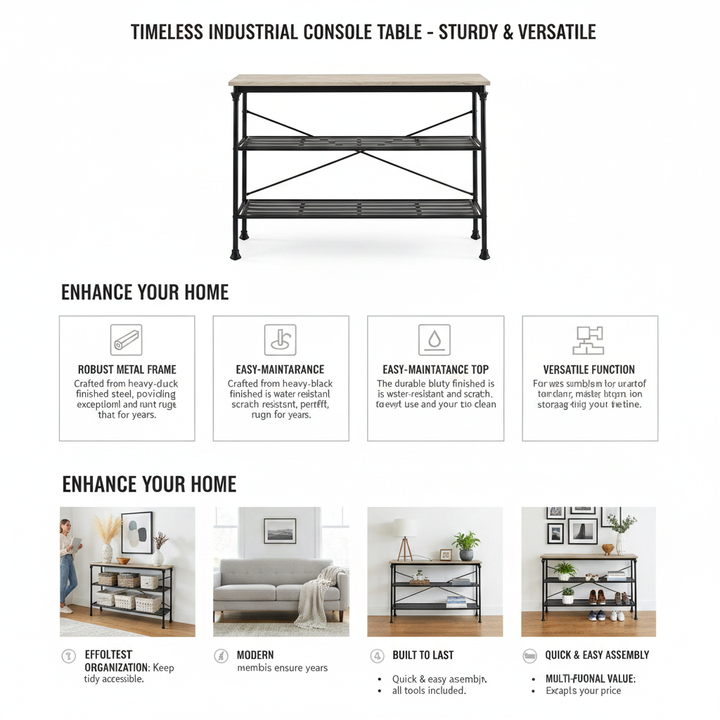 Translation missing: en.Modern Console Table with Light Brown Ceramic Marble Top &amp; Black Metal Frame, Narrow Entryway Accent Table for Hallway, Foyer, Living Room and Behind Couch 