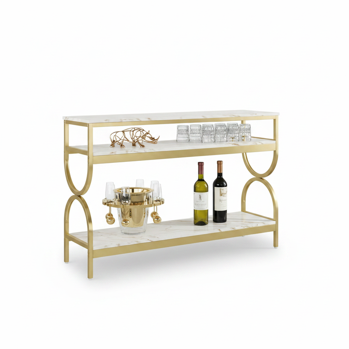 Translation missing: en.3-Tier Console Table with Ceramic Marble Top, Open Storage Shelves &amp; Gold Metal Frame for Entryway, Hallway, Foyer and Living Room 