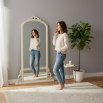 Mango Wood Thana Standing Wall Decorative Mirror Frame| Wooden Mirror | White Finish 