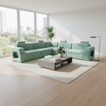 Luxury 9-Seater L-Shape Teal Blue Sectional Sofa with Adjustable Headrests & Storage 