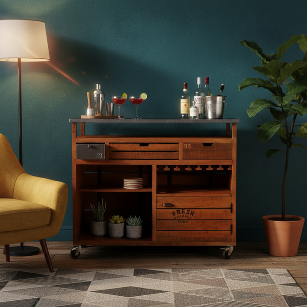 Mango Wood Jacka Wine Storage Stylish Bar Cabinet for Bar Decoration | Brown Finish 