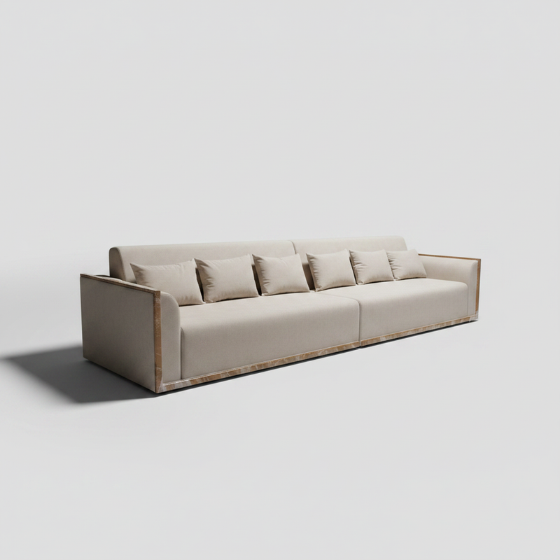 Elegant Beige Fabric 6+3 Seater Sofa Set with Wooden Accents 