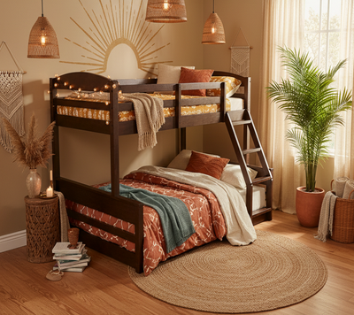 Ipsotu Mango Wood Bunk Bed Without Storage Single Bed Furniture for Bedroom Living Room