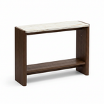 Farmhouse 2-Tier Console Table with Ceramic Marble Top & Mango Wood Base, Slim Entryway Sofa Table for Hallway, Foyer and Living Room 