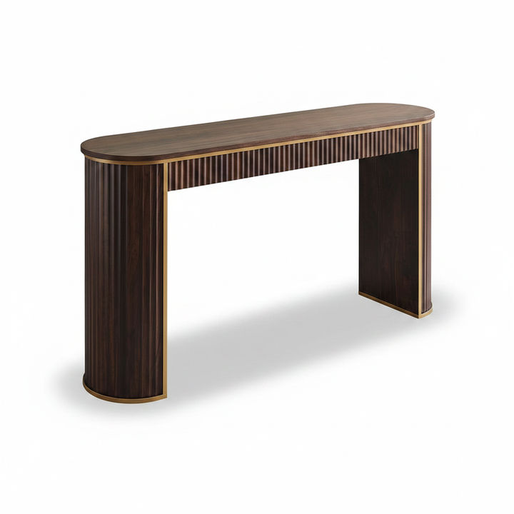 Translation missing: en.Modern Fluted Console Table with Ceramic Marble Top &amp; Dark Walnut Finish, Long Narrow Entryway Sofa Table for Hallway, Foyer and Living Room 