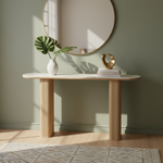 Ceramic Marble Top Console Table with Natural Mango Wood Base, Narrow Entryway and Sofa Table for Hallway, Foyer, Living Room and Home Décor 
