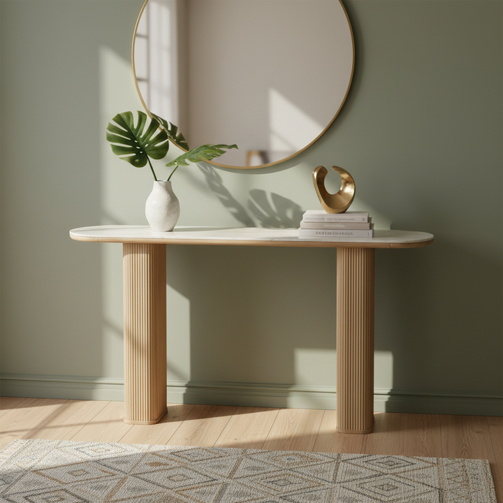 Translation missing: en.Ceramic Marble Top Console Table with Natural Mango Wood Base, Narrow Entryway and Sofa Table for Hallway, Foyer, Living Room and Home Décor 