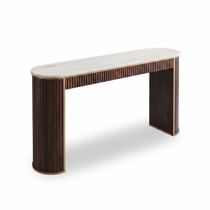 Translation missing: en.Modern Fluted Console Table with Ceramic Marble Top &amp; Dark Walnut Finish, Long Narrow Entryway Sofa Table for Hallway, Foyer and Living Room 