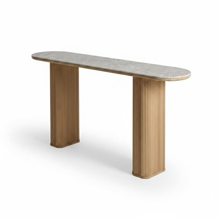 Translation missing: en.Ceramic Marble Top Console Table with Natural Mango Wood Base, Narrow Entryway and Sofa Table for Hallway, Foyer, Living Room and Home Décor 