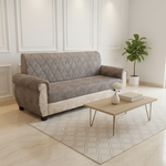 Sofa | Wood Frame Suede Fabric 40D Foam Cushion | Comfortable, Durable, Stylish & Modern for Living Room Furniture | Compact Design Lounge Seat Relaxation (Light Grey + Beige 2) 