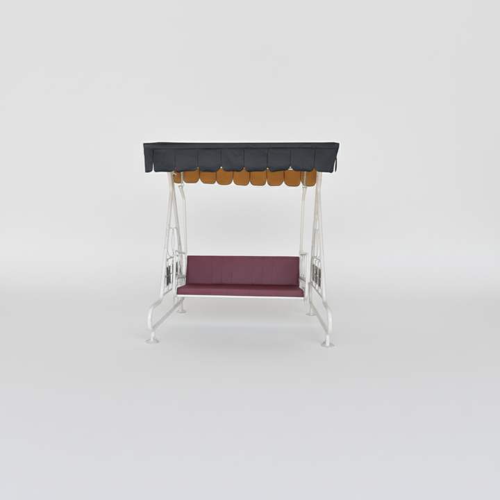 Translation missing: en.Outdoor Garden Swing with Canopy Dark Magenta + Black Fabric And Metal Frame White Powdercoted Finish 