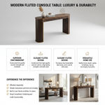 Modern Fluted Console Table with Ceramic Marble Top & Dark Walnut Finish, Long Narrow Entryway Sofa Table for Hallway, Foyer and Living Room 