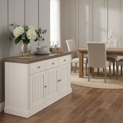 Solid Wood Alegre Sideboard 3 Door Storage Cabinet for Living Room | White 