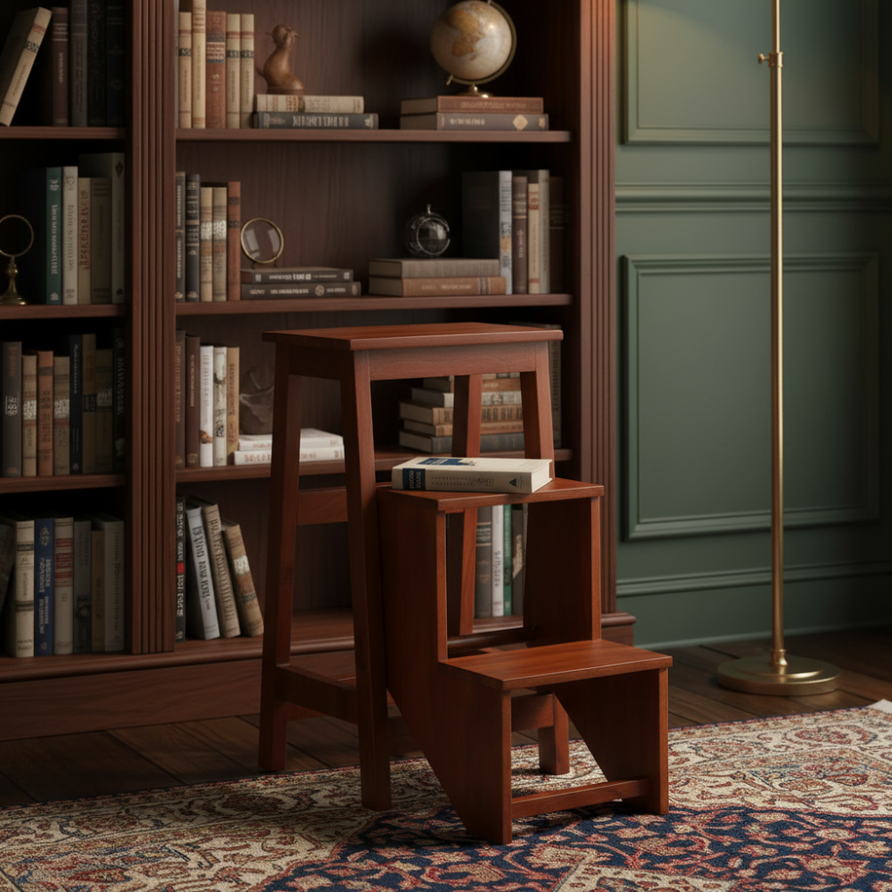 Mango Wood Folding Step Side End Table for Home | Stap Stool Table | Dark Brown 