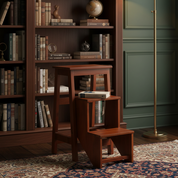Mango Wood Folding Step Side End Table for Home | Stap Stool Table | Dark Brown 