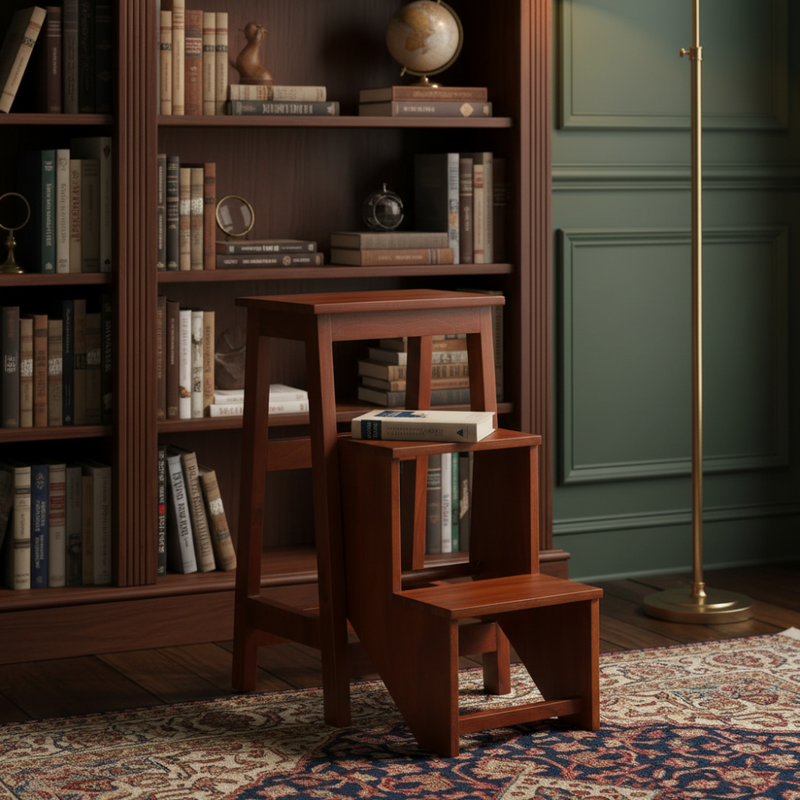 Mango Wood Folding Step Side End Table for Home | Stap Stool Table | Dark Brown 